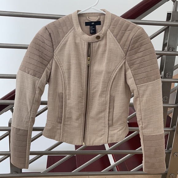 H&M JACKET eur 34 us 4 beige nude with pockets biker style - Picture 5 of 5